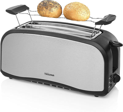 Tristar Edelstahl Toaster mit Brötchenaufsatz - 6 Bräunungsstufen/2 x Langschlitz Toastkammern/herau