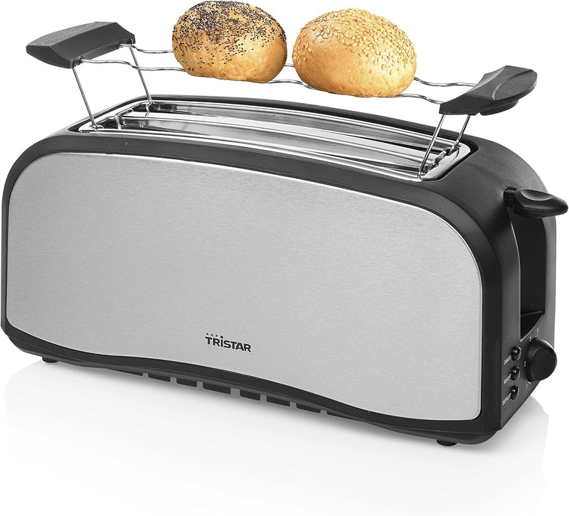 Tristar Edelstahl Toaster mit Brötchenaufsatz - 6 Bräunungsstufen/2 x Langschlitz Toastkammern/herau