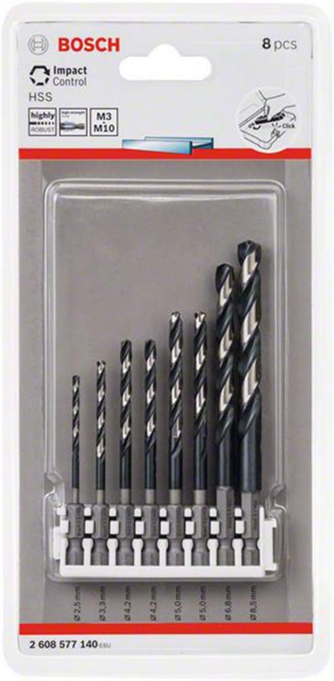 Bosch Professional 8tlg. Impact Control HSS Spiralbohrer Set (für Metall, Zubehör Schlagbohrmaschine