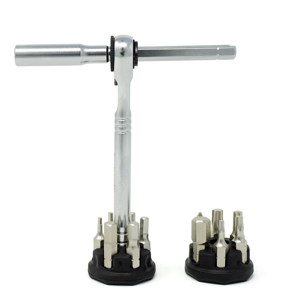Prestacycle Pro T-Griff Ratschen-Set mit (12) S2-Bits und (2) runden Bithaltern - Kompaktes Desktop/