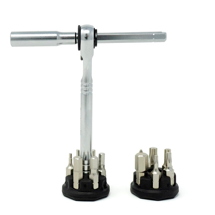Prestacycle Pro T-Griff Ratschen-Set mit (12) S2-Bits und (2) runden Bithaltern - Kompaktes Desktop/