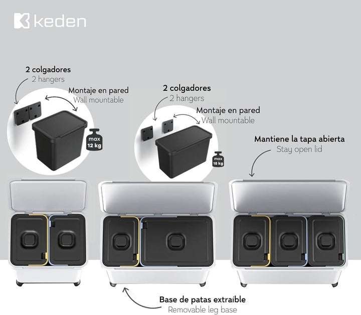 Recycling-Sortiersystem 2x10L Farbe grau KEDEN