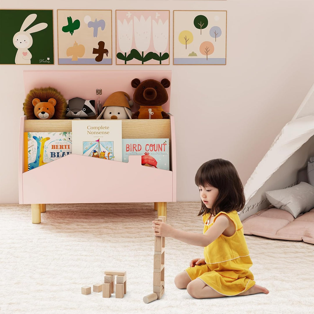 DREAMADE Kinderregal mit offener Ablage und Kiste, Spielzeug-Organizer mit Massivholzbeine, Spielzeu