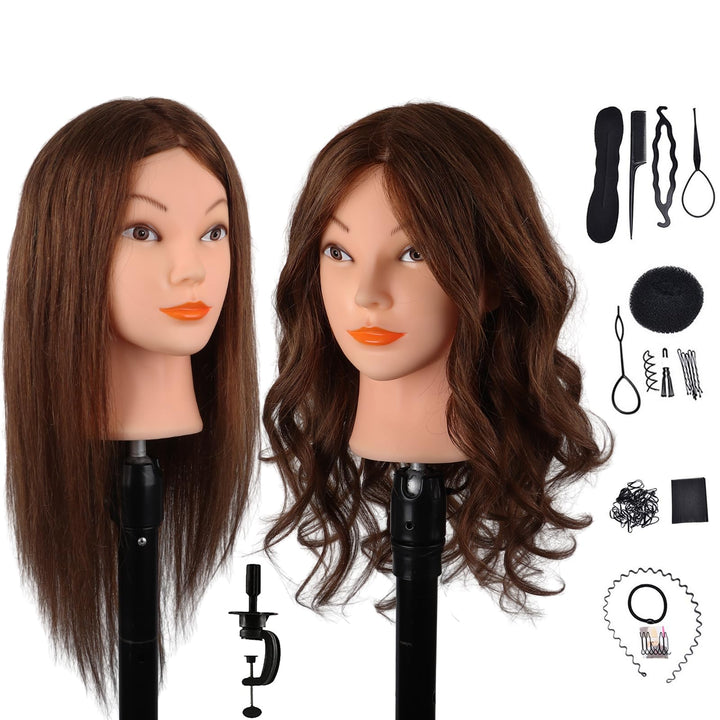 DaizySight Frisierkopf Erwachsene 100% Echthaar Haare, übungskopf Friseur Puppenkopf zum Frisieren u