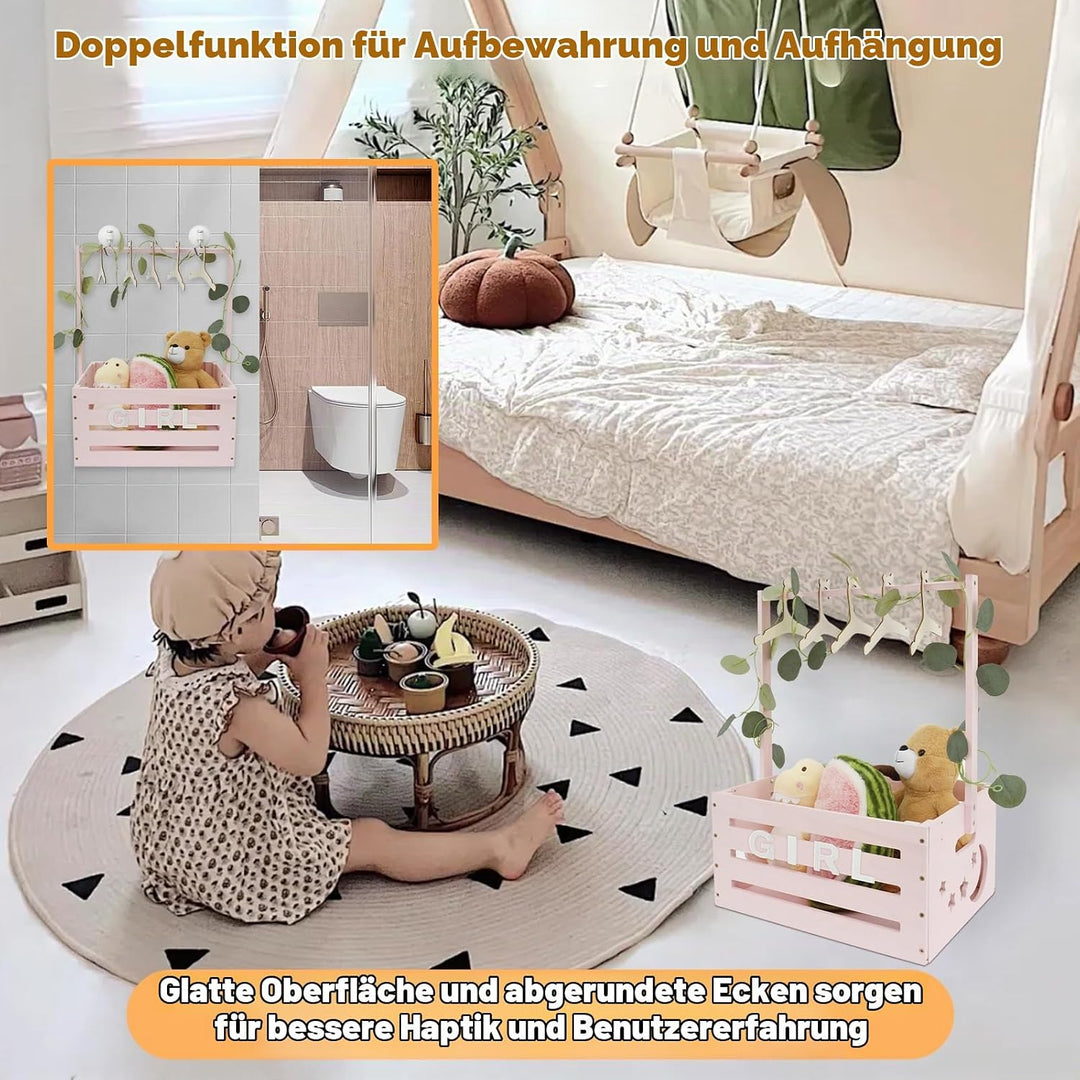 Babykorb mit Griff, Holz Babyparty Schrank Praktischer Holzkiste für Babyparty mit Stange,Schrank fü