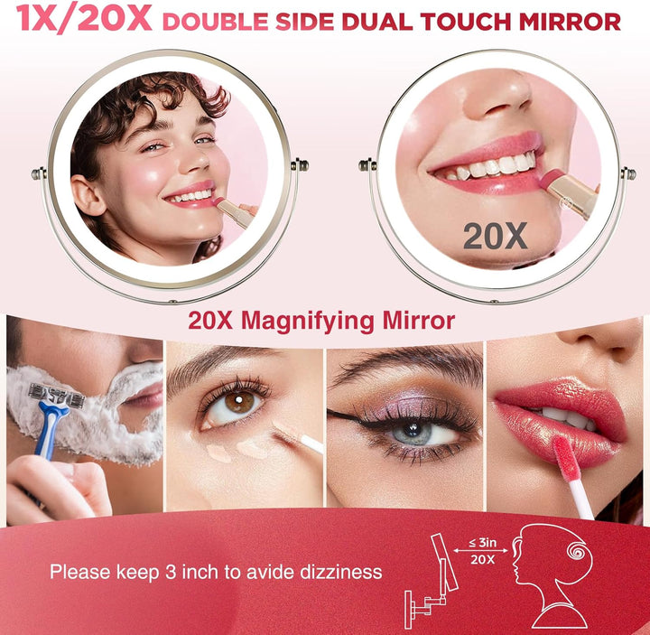 Wandmontierter Make-up-Spiegel, 1x/20x Vergrösserungsspiegel mit 8,5" Doppelseitig, Eitelkeit Make-u