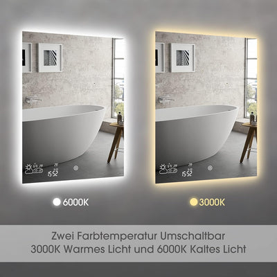 byecold Badspiegel mit LED Beleuchtung 60x80CM, Badezimmerspiegel Beschlagfrei mit Touchschalter, Ba