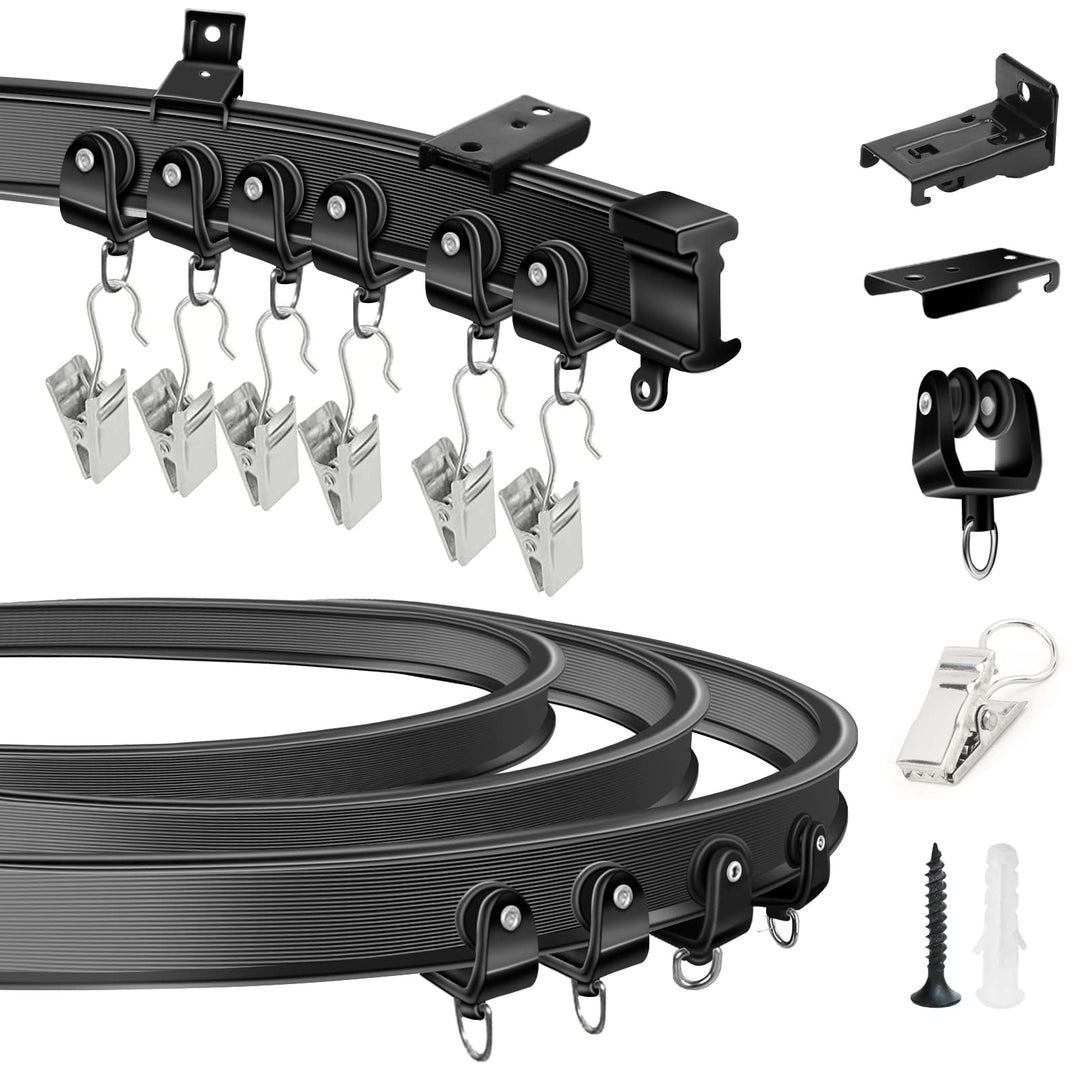 KOLAKO 10Ft/3m Flexible Biegbare Vorhangschiene Decken-Wandmontage Schwarz Gebogen Strapazierfähig W