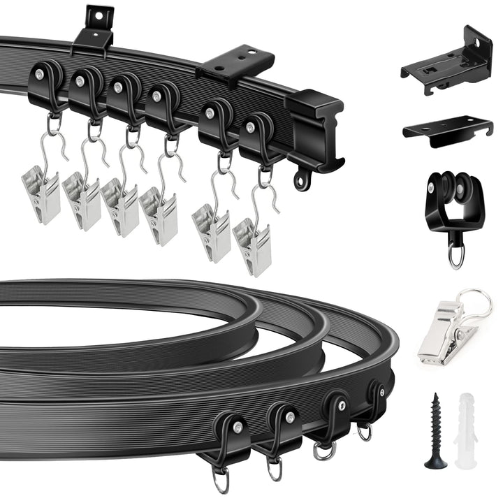 KOLAKO 10Ft/3m Flexible Biegbare Vorhangschiene Decken-Wandmontage Schwarz Gebogen Strapazierfähig W