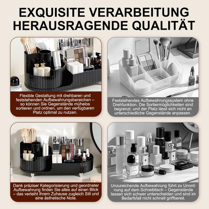 Make up Organizer 360° Drehbar, Grosser Bad Kosmetik Organizer mit Aufbewahrungsbox für Schminktisch