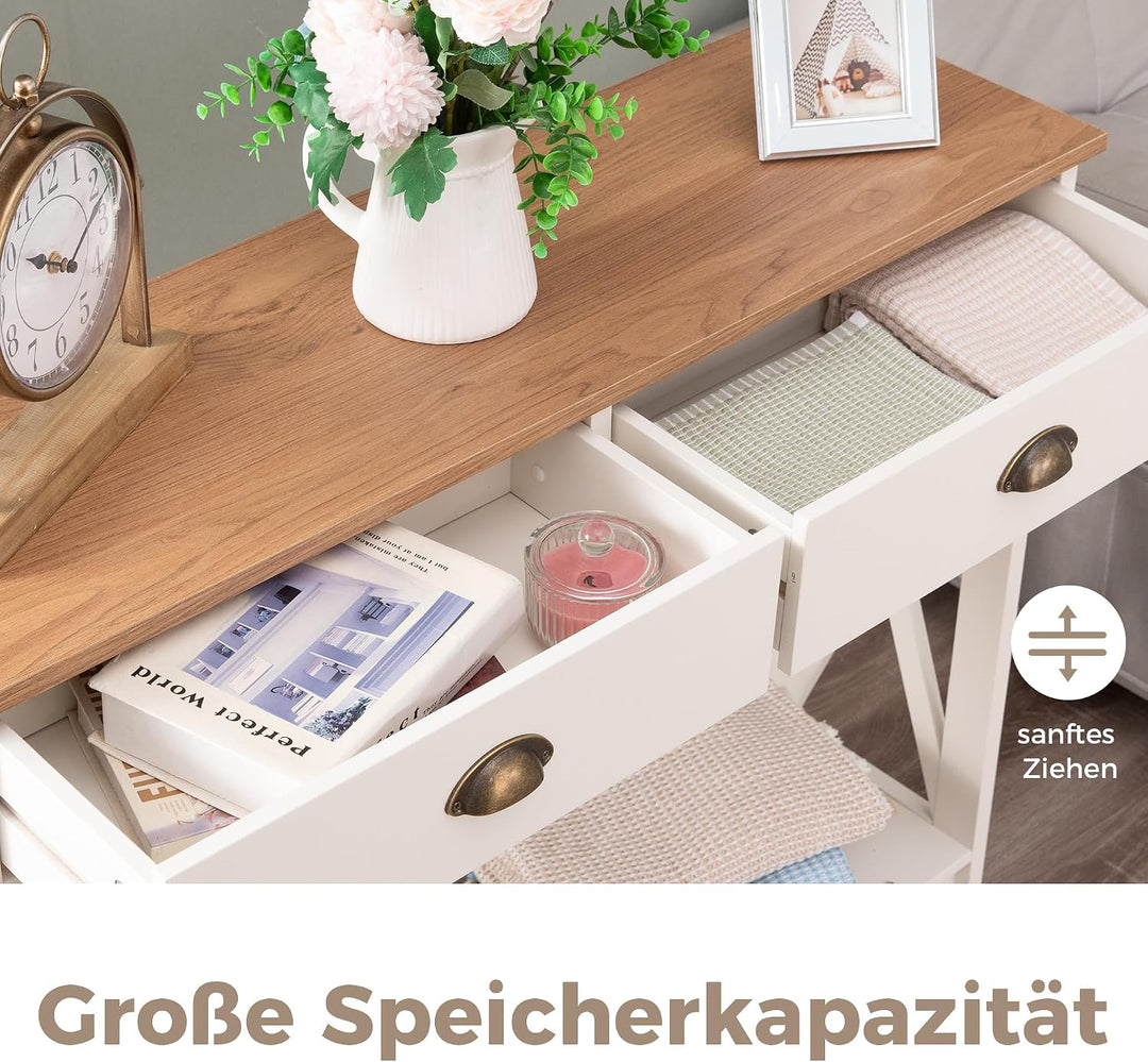 ALPHA HOME Beistelltisch mit Schubladen, Beistelltisch Holz mit Stauraum