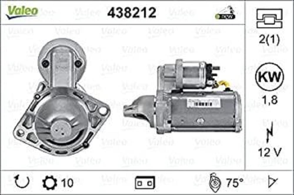 VALEO 438212 Starter Nennleistung: 1,8 kW Stop & Start: NO Zähnezahl: 10 zähne Spannung: 12 V Drehri