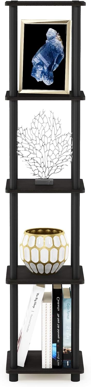 Furinno Viereckiges Regal mit 5 Ebenen, Mehrzweckregal, holz, Espresso/Schwarz, 29.46 x 29.46 x 146.