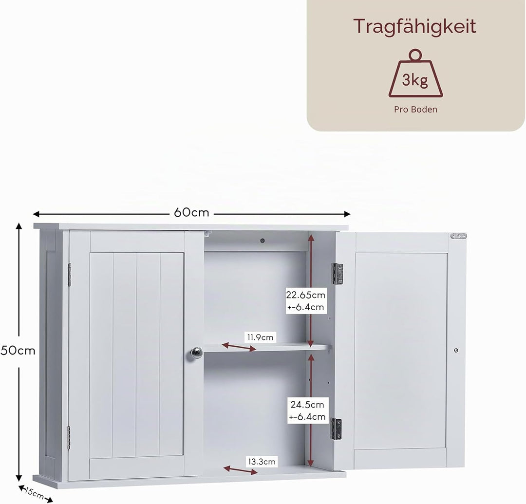 Vida Designs Badezimmerschrank mit 2 Türen, Wandmontage, mit Aufbewahrungsfach, weiss, 2 Türen