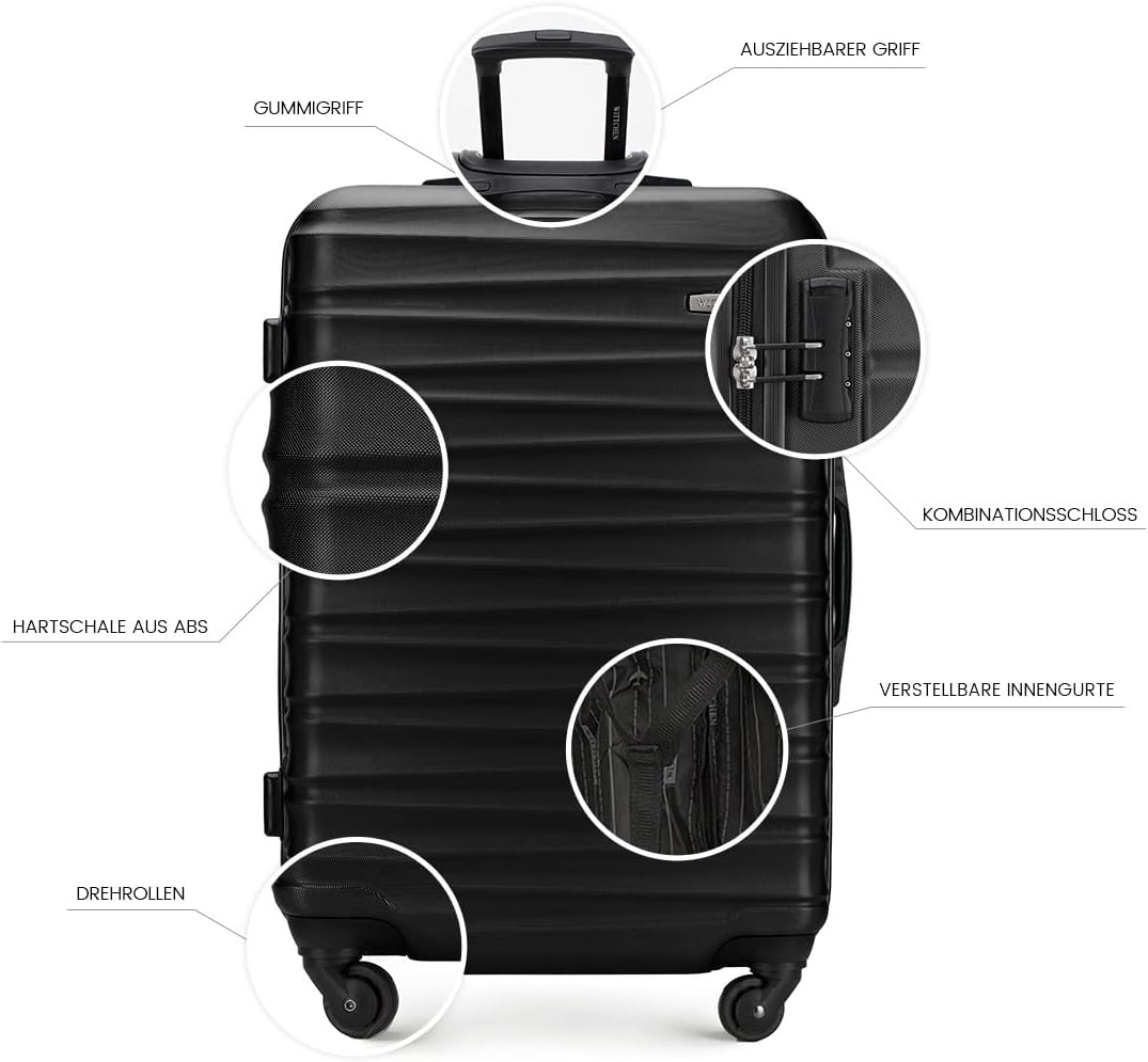 WITTCHEN Reisekoffer 3er Koffer-Set Rollkoffer Trolley Handgepäck Hartschale aus ABS mit 4 Spinner-R