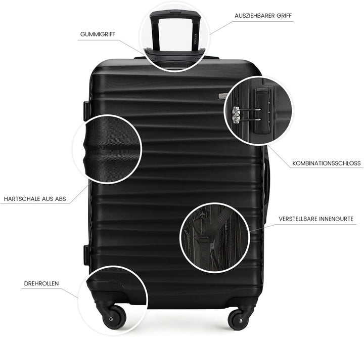 WITTCHEN Reisekoffer 3er Koffer-Set Rollkoffer Trolley Handgepäck Hartschale aus ABS mit 4 Spinner-R