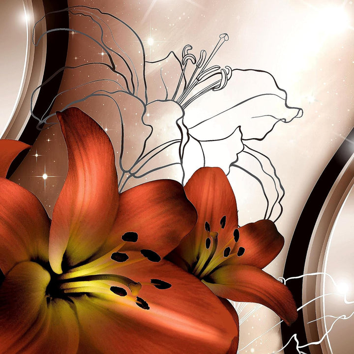 Runa Art Wandbilder Blumen Lilien 5 Teilig Bild auf Vlies Leinwand Deko Wohnzimmer Abstrakt Rot 2084