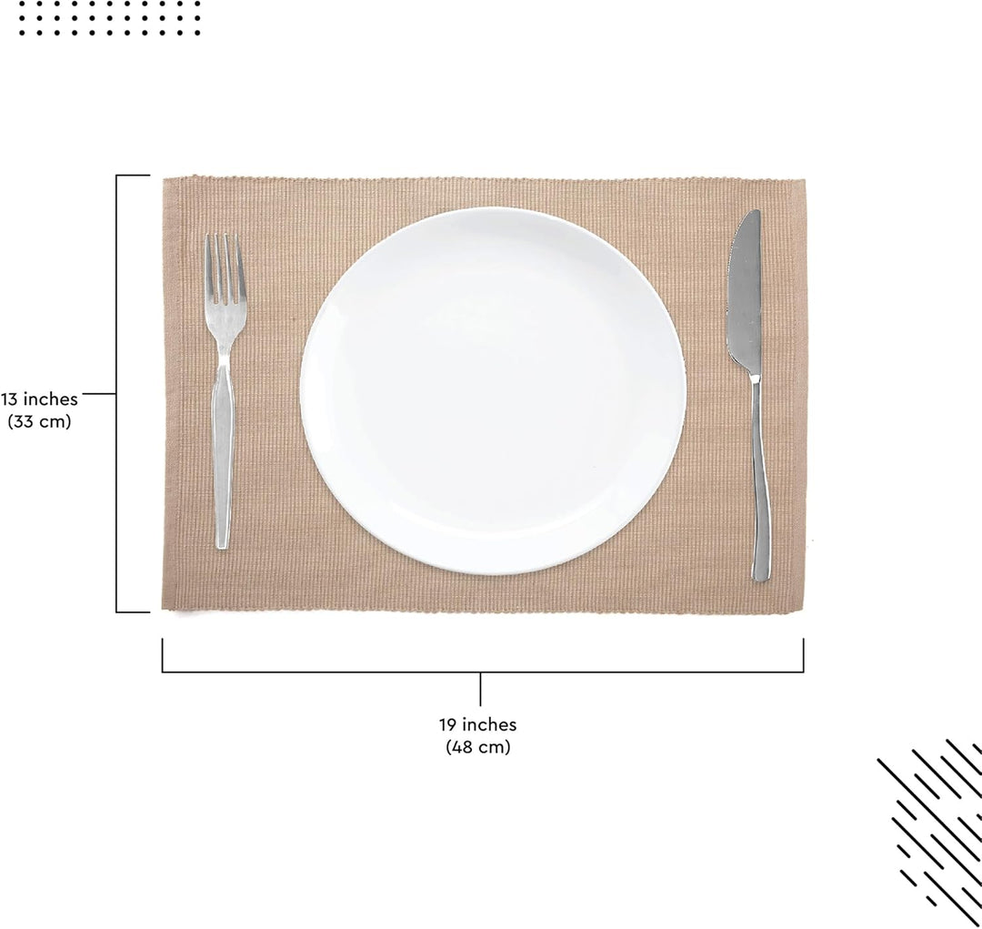 Encasa XO Platzsets Esstisch Set von 6 | Solide Beige | Fein gerippte Baumwoll-Tischunterlage | Grös