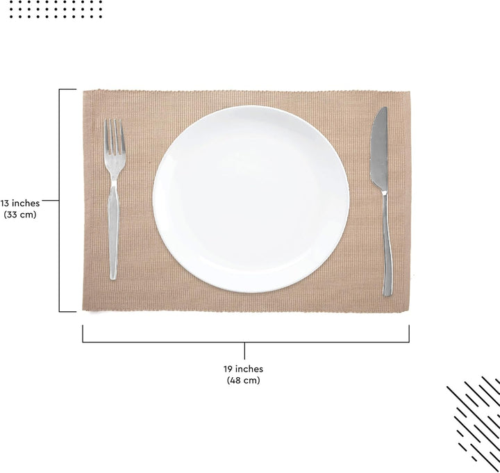 Encasa XO Platzsets Esstisch Set von 6 | Solide Beige | Fein gerippte Baumwoll-Tischunterlage | Grös