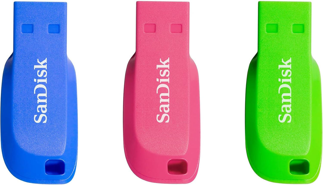 SanDisk 32GB Cruzer Blade USB Flash Drive , Blue/Pink/Green, 3count(Pack of 1) Blau/Pink/Grün 32GB T