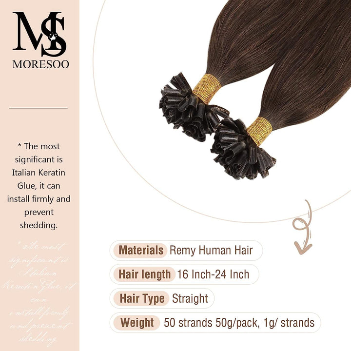 Moresoo Echthaar Extensions Bondings 1g Remy U Tip Keratin Bondings Echthaar Extensions Dunkelbraun