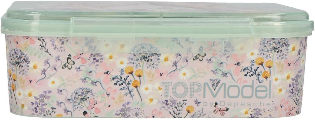 Depesche 13410 TOPModel Summer Feeling - Brotdose in Grün und Rosa, mit Model Motiv und Blumen Muste