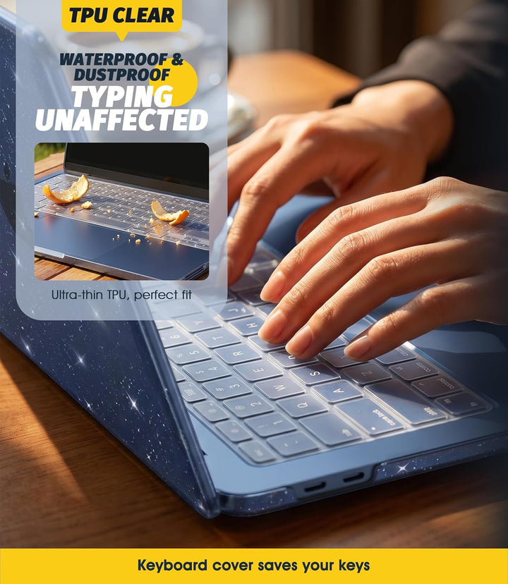 NEWZEROL Hülle + 3 Stück Schutzfolie Kompatibel für MacBook Neo, Glitzer Hülle + Gehärtetes Glas + T