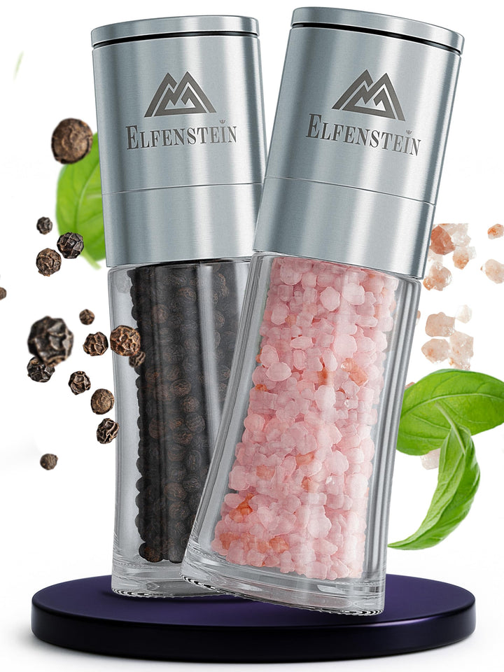 Edelstahl Salz und Pfeffermühle Set mit Keramikmahlwerk - stufenlos einstellbar, Pfeffer und Salzmüh