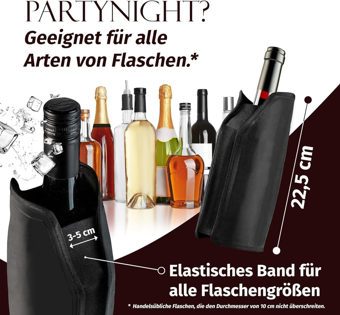 Flaschenkühler 2er Set – Kühlmanschette für Wein, Sekt &amp; Champagner | Flexible Gel-Kühlmanschetten f