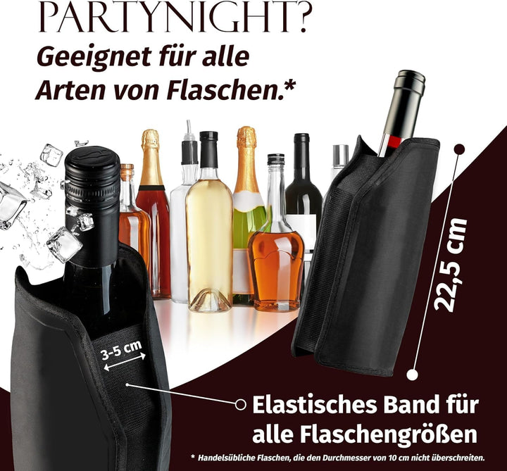 Flaschenkühler 2er Set – Kühlmanschette für Wein, Sekt &amp; Champagner | Flexible Gel-Kühlmanschetten f