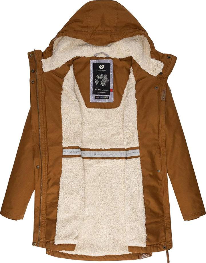 Ragwear Damen Mantel Lange warme Winterjacke mit Teddyfell-Kapuze Elsie Intl XS-5XL M Cinnamon22, M