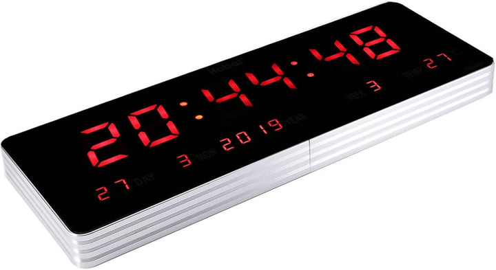 LED Digitaluhr, Aluminiumlegierung Rahmen Netzbetriebene Kalender Uhr Temperatur Wanduhren Grosse Ro