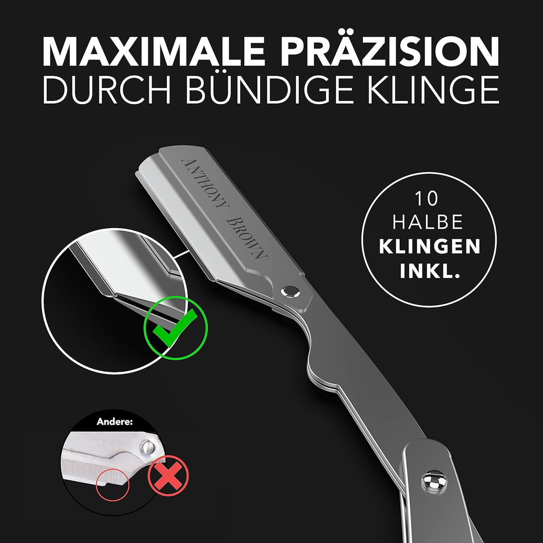 Anthony Brown® Rasiermesser in Schwarz oder Silber - einzigartiger Klingenkopf für mehr Präzision -