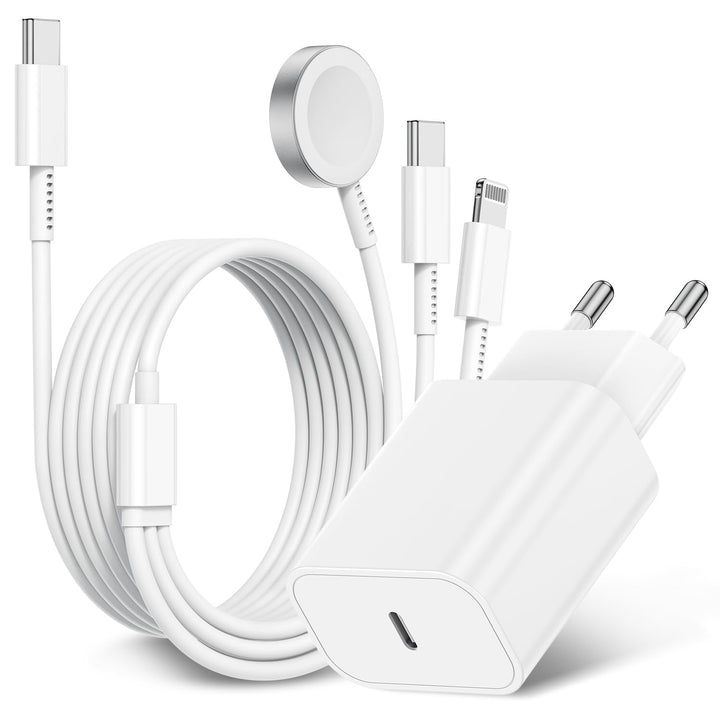 3-in-1 Ladekabel für Apple Watch und iPhone, 2M USB C iWatch Ladegerät mit Kabel, 20w Schnellladeger