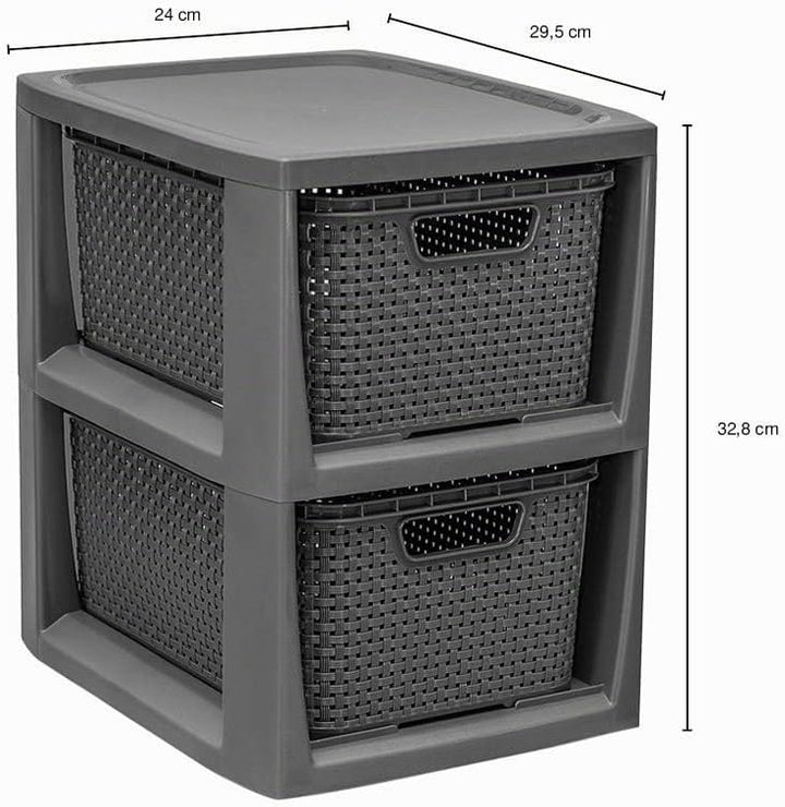 BranQ - Home essential Regal in Rattan Design, Kunststoff PP, Anthrazit, 29,5 x 24 x 32,8 cm