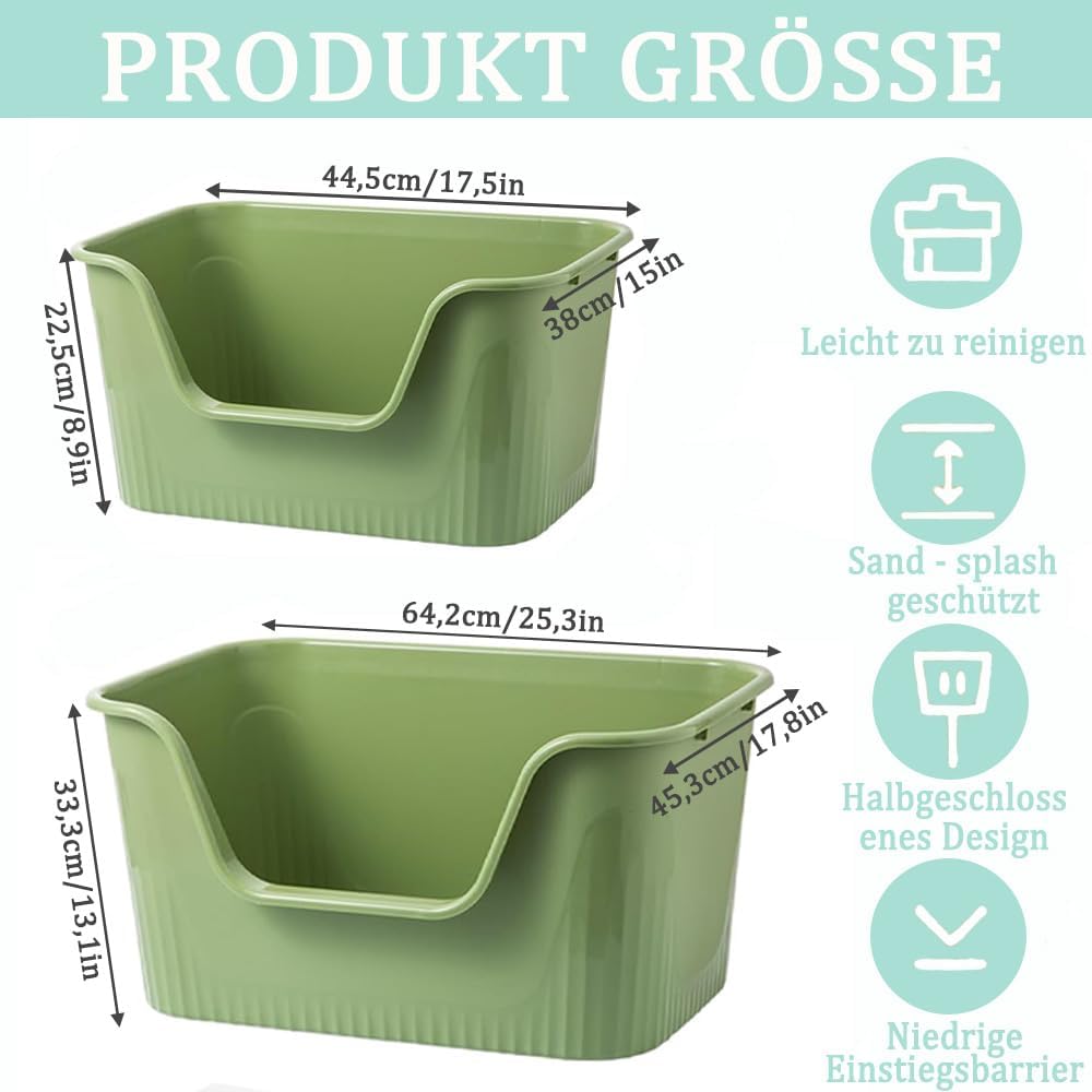 Katzenklo Gross 64x45x33cm, Katzenklo Hoher Rand Ohne Deckel, Katzentoiletten Offen, Spritzwasserges