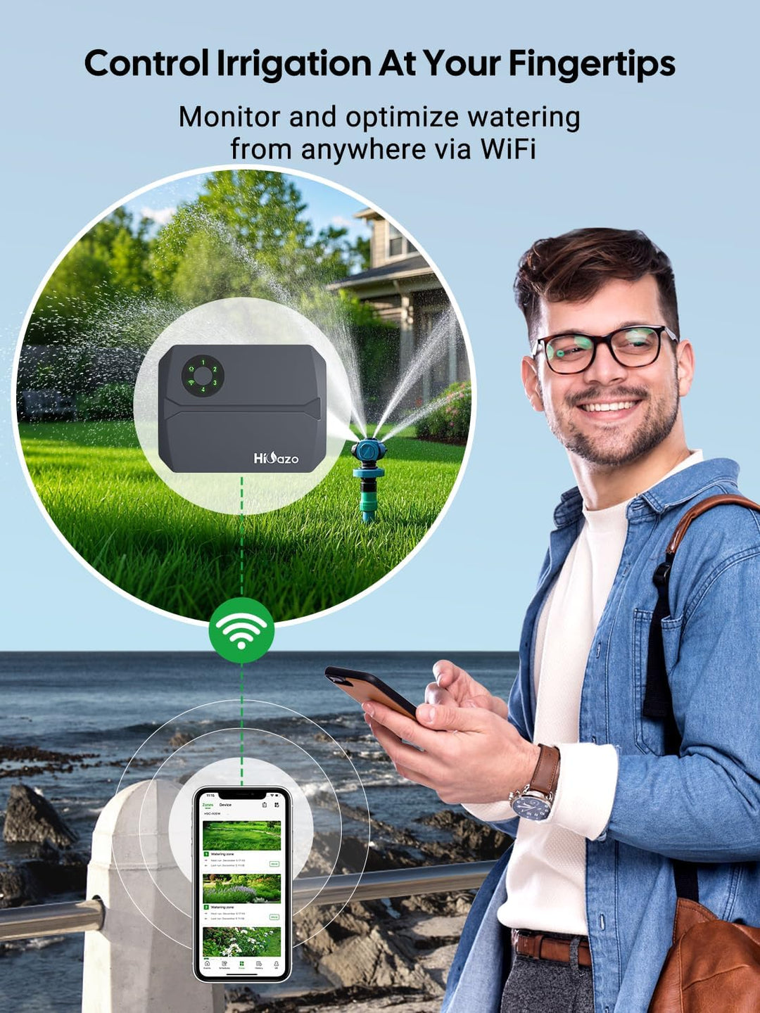 WiFi 4-Zonen Bewässerungscomputer mit App Steuerung, Smart Sprinkler Steuerung, 16 Bewässerungsprogr