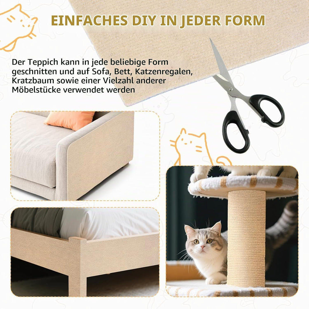 Qoosea Kratzmatte Selbstklebend 200cmx40cm, 2 Stück Selbstklebende Kratzmatte DIY Kratzschutz Katze