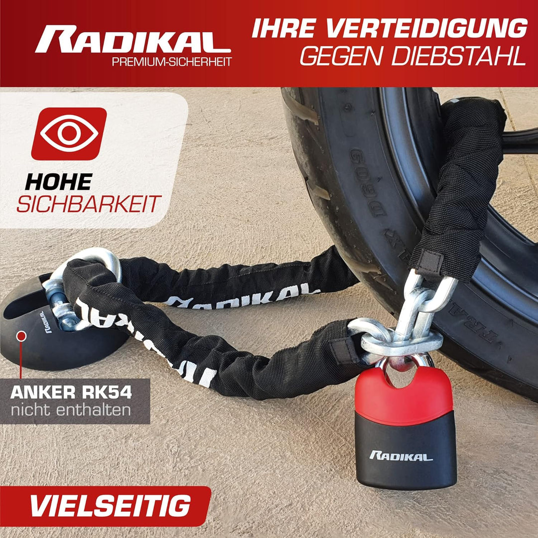 Radikal RK4120 Kettenschloss Gehärtetem Stahl ø10, Sicherheitslevel 11, Motorradschloss Fahrradschlo