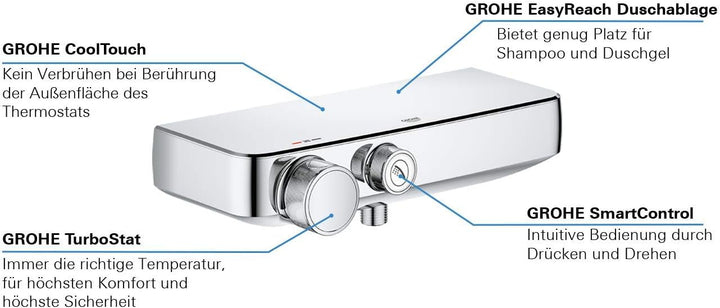 GROHE Grohtherm SmartControl - Thermostat-Brausebatterie (langlebige Oberfläche, Wandmontage, Sicher