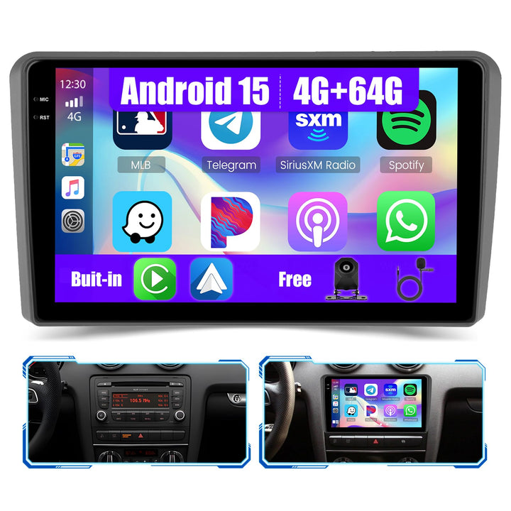 [4G+64G] Inefala Android 15 Autoradio für Audi A3 S3 RS3 2003-2012 mit Wireless Carplay Android Auto