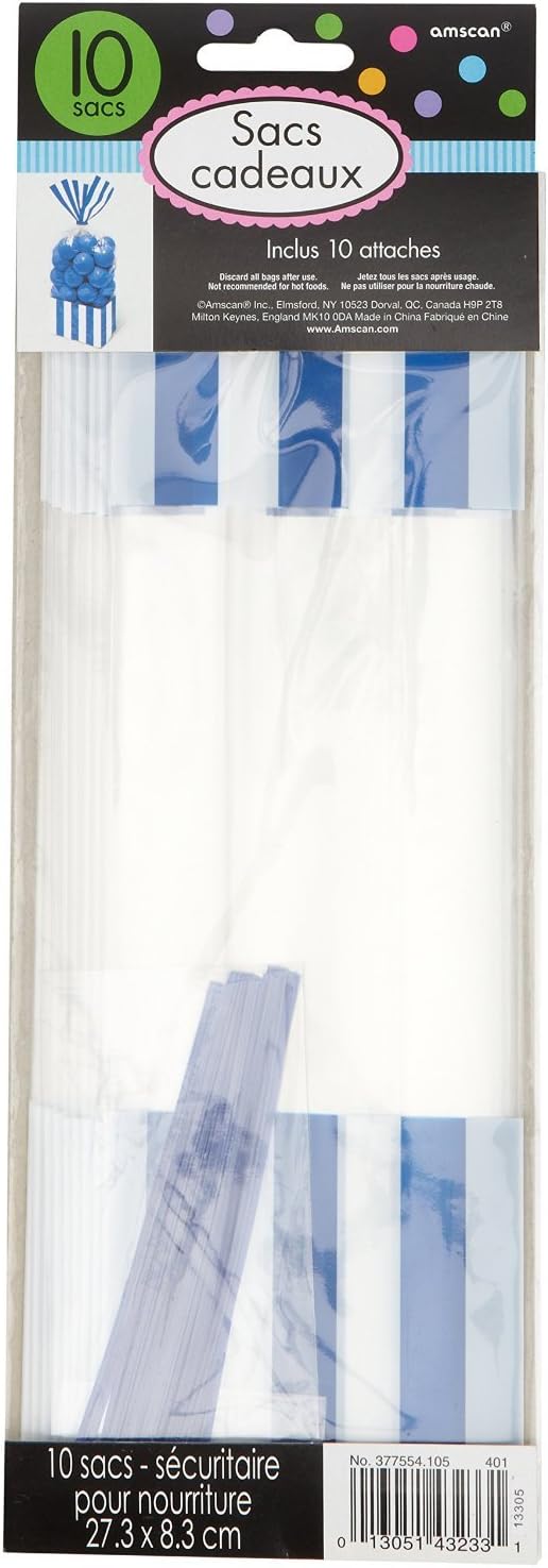 Amscan Gestreifte Süssigkeitentütchen, Royal Blau, Blau