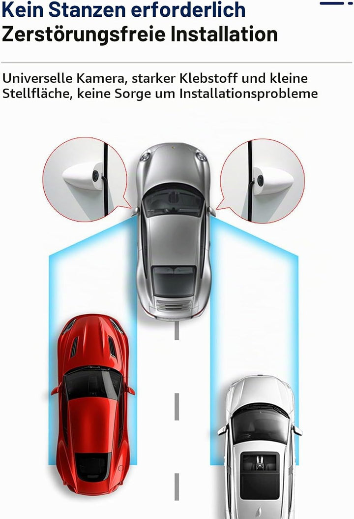 Auto Seitentür Sicht Toter Winkel Kamera Set, 2 Mini Kameras mit Umschaltbarer Flip Bild Seitenmonta