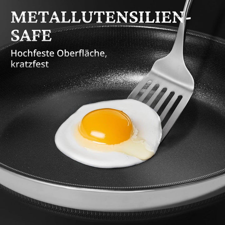 KOKHUB Edelstahlpfanne 28cm mit Titan-Keramik Beschichtung, 100% PTFE &amp; PFAS-frei, Kratzfeste Bratpf