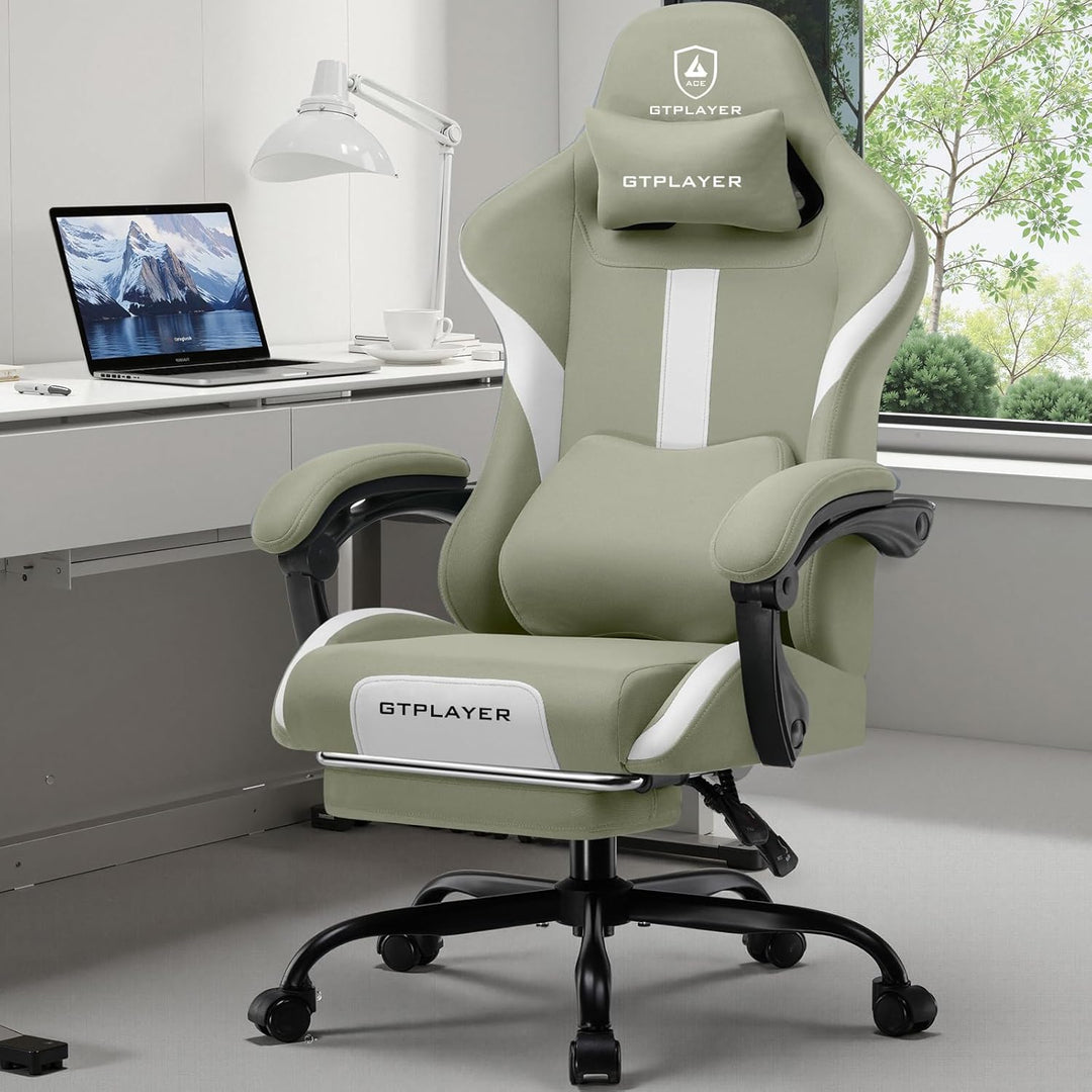 GTPLAYER Gaming Stuhl Bürostuhl Ergonomisch Gaming Sessel mit Kopfstütze und Cloud-Lendenkissen, Gep