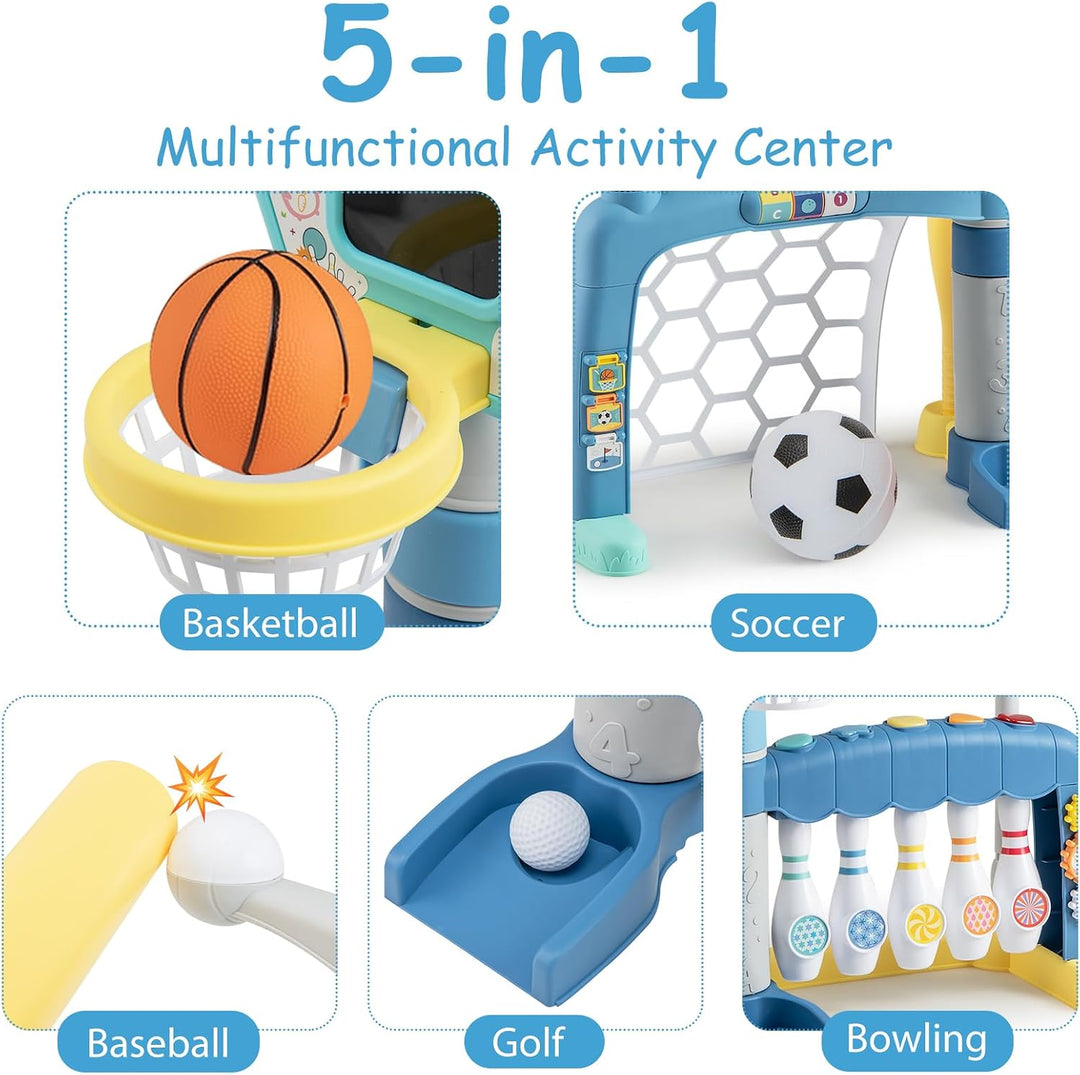 HOMASIS 5 in 1 Kinder Basketballkorb Set mit Licht &amp; Sound, multifunktional Basketballständer mit Fu