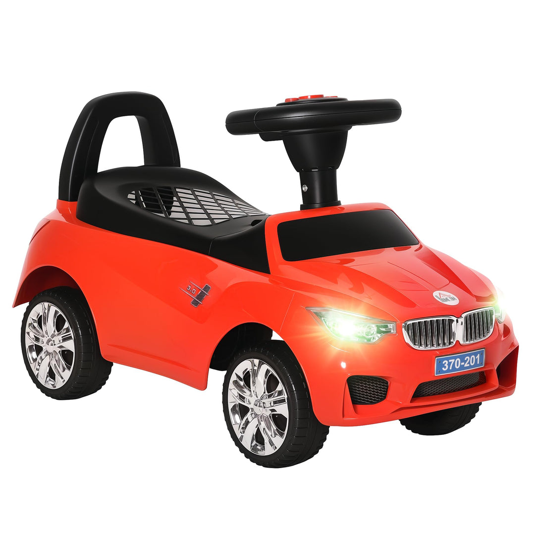 HOMCOM Kinderauto, Schiebefahrzeug mit Spielzeugkiste, Hupe, Scheinwerfer und Musik, fördert die Mot