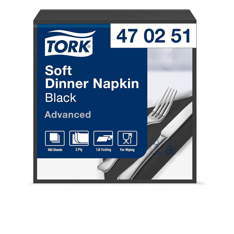 Tork 470251 Soft Dinnerservietten Schwarz 1/8 Falz / 3-lagige Papierservietten / Ideale Grösse für e