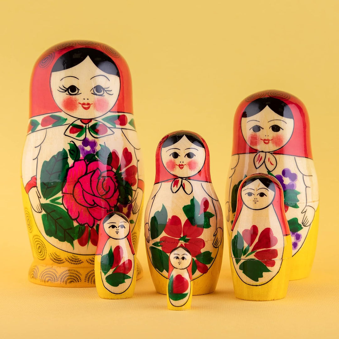 Heka Naturals Russische Matroschka-Puppen, 6 traditionelle Matroschkas Klassisch Semyonov Rot, | Bab