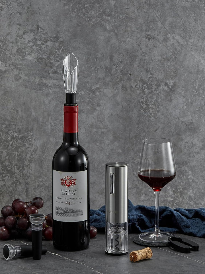 FOHERE Korkenzieher Elektrisch, mit Folienschneider, Ausgiesser, Vakuumpumpe, und Ladestation, Kabel